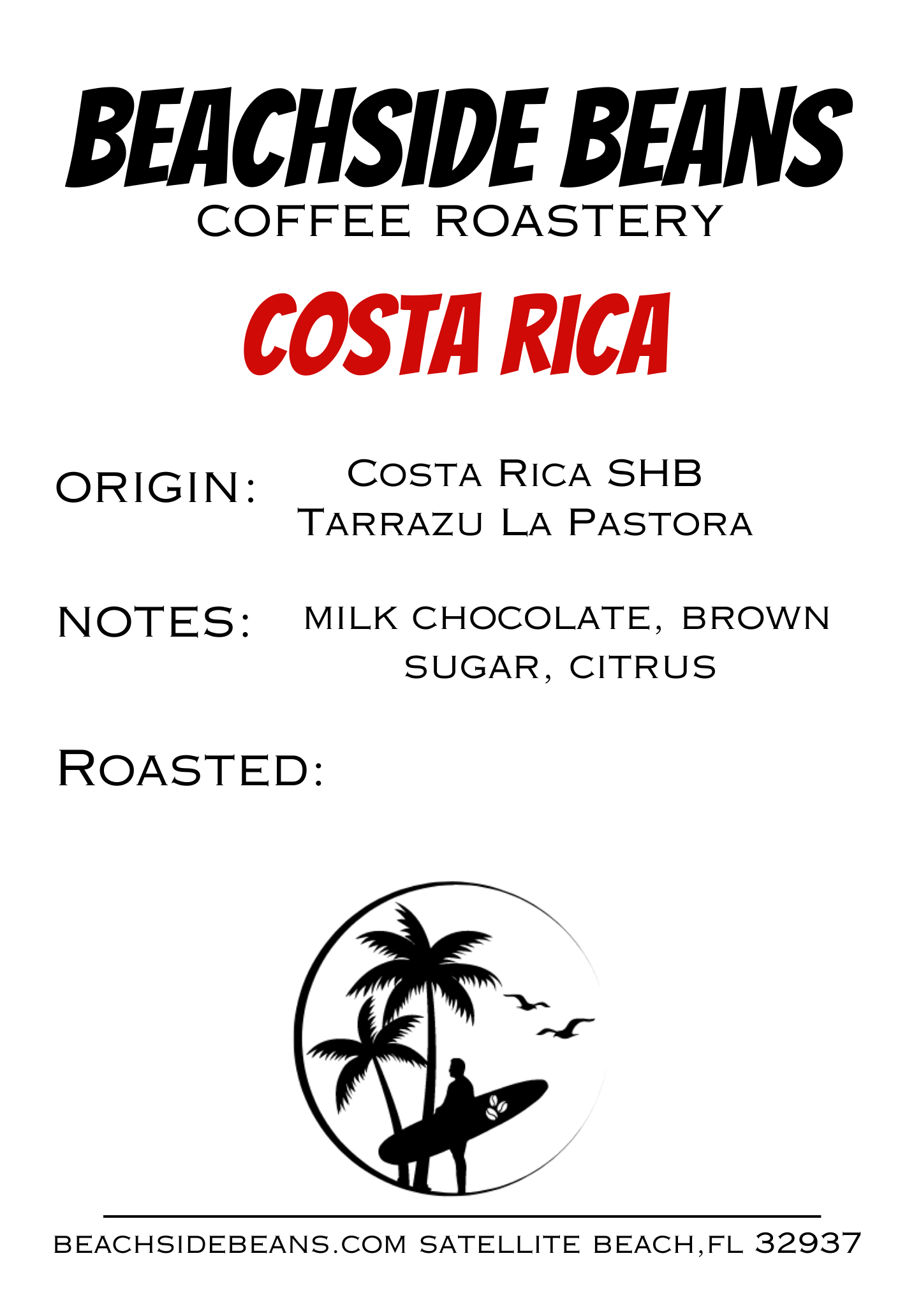 Costa Rica Tarrazu La Pastora packaging back